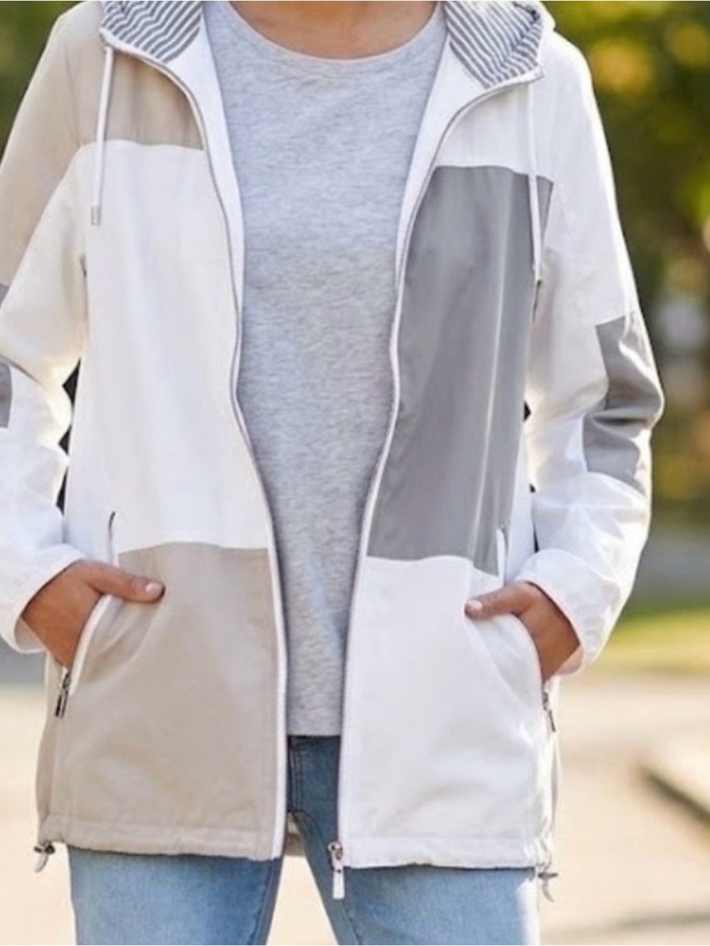 Stylish White and Gray Windbreaker Jacket